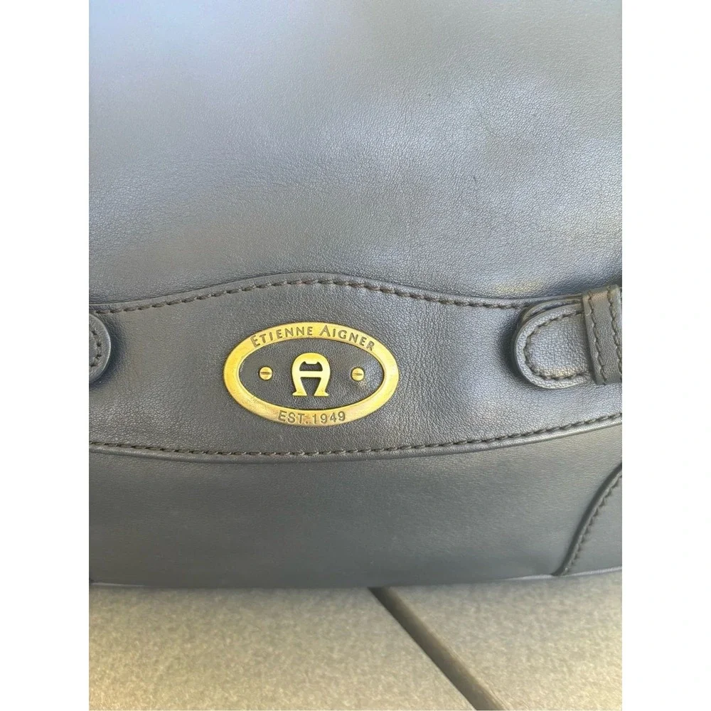 Etienne Aigner Vintage Shoulder Bag Leather Designer VTG Charcoal - Picture 3 of 7